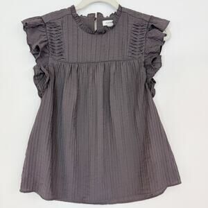 Club Monaco Women's Seersucker Ruffle Sleeve Top XS Purple Gray